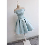 Light Blue Satin Homecoming Dress Off the Shoulder Hoco Dress hc073