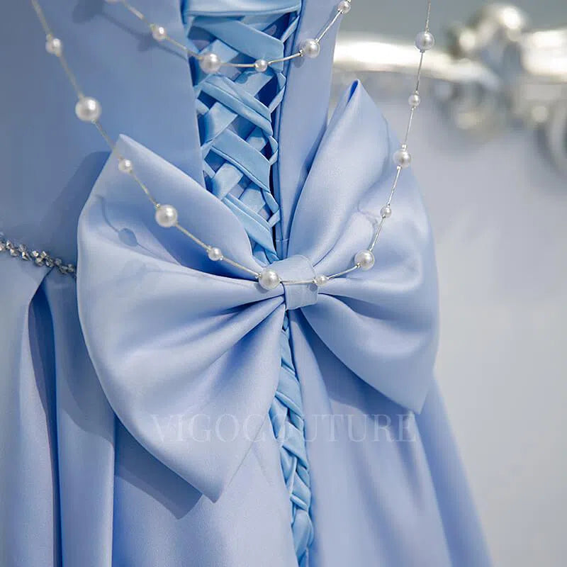 Prom Dress 2025 Light Blue Satin Prom Dresses Puffed Sleeve Formal Dresses 20370-unique elegant Prom Dresses-Light Blue-US2-vigocouture