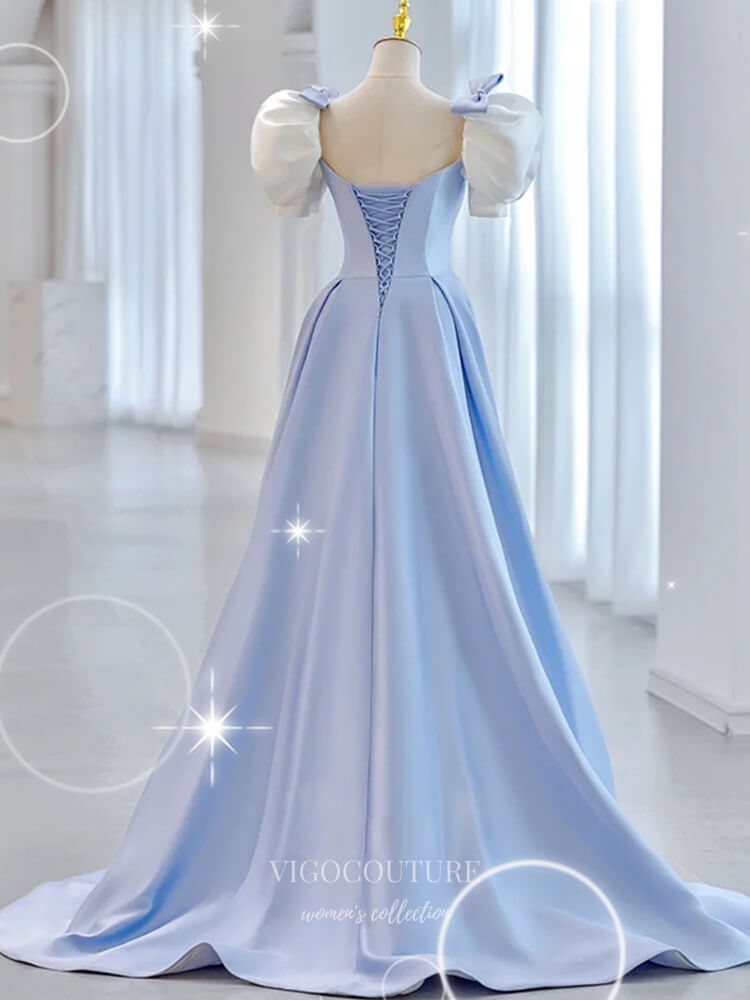 Prom Dress 2025 Light Blue Satin Prom Dresses Puffed Sleeve Formal Gown 21903-unique elegant Prom Dresses-Light Blue-US2-vigocouture