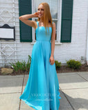 Light Blue Satin Prom Dresses Spaghetti Strap Evening Dress 21986