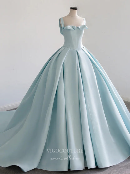 Light Blue Satin Prom Dresses Wide Strap Formal Gown 21043 vigocouture Light Blue Satin Prom Dresses Wide Strap Formal Gown 21043 vigocouture