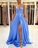 Prom Dress 2025 Light Blue Satin Prom Dresses with Slit Spaghetti Strap Evening Dress 21990-unique elegant Prom Dresses-Light Blue-US2-vigocouture