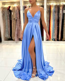 Prom Dress 2025 Light Blue Satin Prom Dresses with Slit Spaghetti Strap Evening Dress 21990-unique elegant Prom Dresses-Light Blue-US2-vigocouture