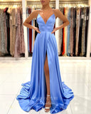 Prom Dress 2025 Light Blue Satin Prom Dresses with Slit Spaghetti Strap Evening Dress 21990-unique elegant Prom Dresses-Light Blue-US2-vigocouture