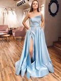 Prom Dress 2025 Light Blue Satin Prom Dresses with Slit Strapless Formal Dress 20852-unique elegant Prom Dresses-Light Blue-US2-vigocouture