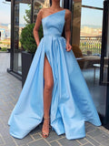 Prom Dress 2025 Light Blue Satin Prom Dresses with Slit Strapless Formal Dress 20852-unique elegant Prom Dresses-Light Blue-US2-vigocouture