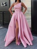 Prom Dress 2025 Light Blue Satin Prom Dresses with Slit Strapless Formal Dress 20852-unique elegant Prom Dresses-Pink-US2-vigocouture