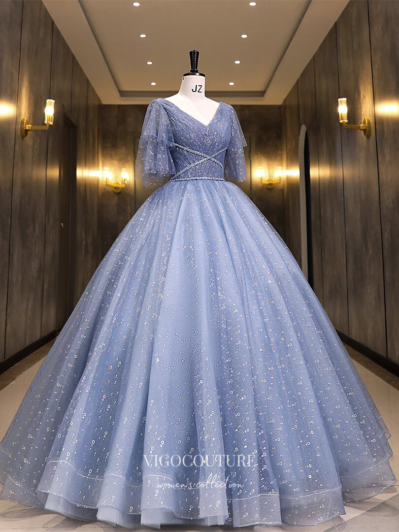 Prom Dress 2025 Light Blue Sequin Quinceanera Dresses Sparkly Tulle Sweet 16 Dresses 21420-unique elegant Prom Dresses-Light Blue-Custom Size-vigocouture