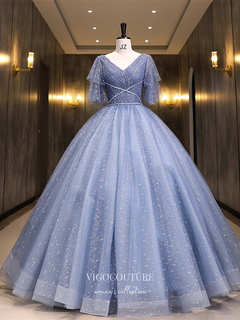 Prom Dress 2025 Light Blue Sequin Quinceanera Dresses Sparkly Tulle Sweet 16 Dresses 21420-unique elegant Prom Dresses-Light Blue-Custom Size-vigocouture