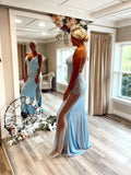 Prom Dress 2025 Light Blue Sheer Slit Satin Prom Dresses Mermaid Spaghetti Strap 24088-unique elegant Prom Dresses-Light Blue-Custom Size-vigocouture