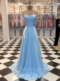 Light Blue Shiny Satin Mermaid Prom Dress 20628