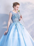 vigocouture-Light Blue Sleeveless Quinceañera Dresses Lace Applique Ball Gown 20428-Prom Dresses-vigocouture-