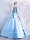 Light Blue Sleeveless Quinceañera Dresses Lace Applique Ball Gown 20428