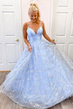 Prom Dress 2025 Light Blue Spaghetti Strap Prom Dresses Sparkly Tulle Evening Dress 21682-unique elegant Prom Dresses-Light Blue-US2-vigocouture