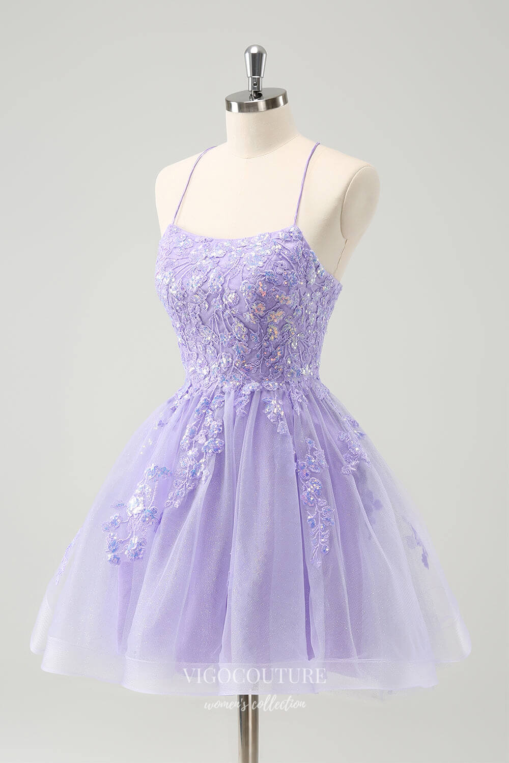 Light Blue Sparkly Lace Applique Homecoming Dresses Spaghetti Strap Ba vigocouture Light Blue Sparkly Lace Applique Homecoming Dresses Spaghetti Strap Ba vigocouture