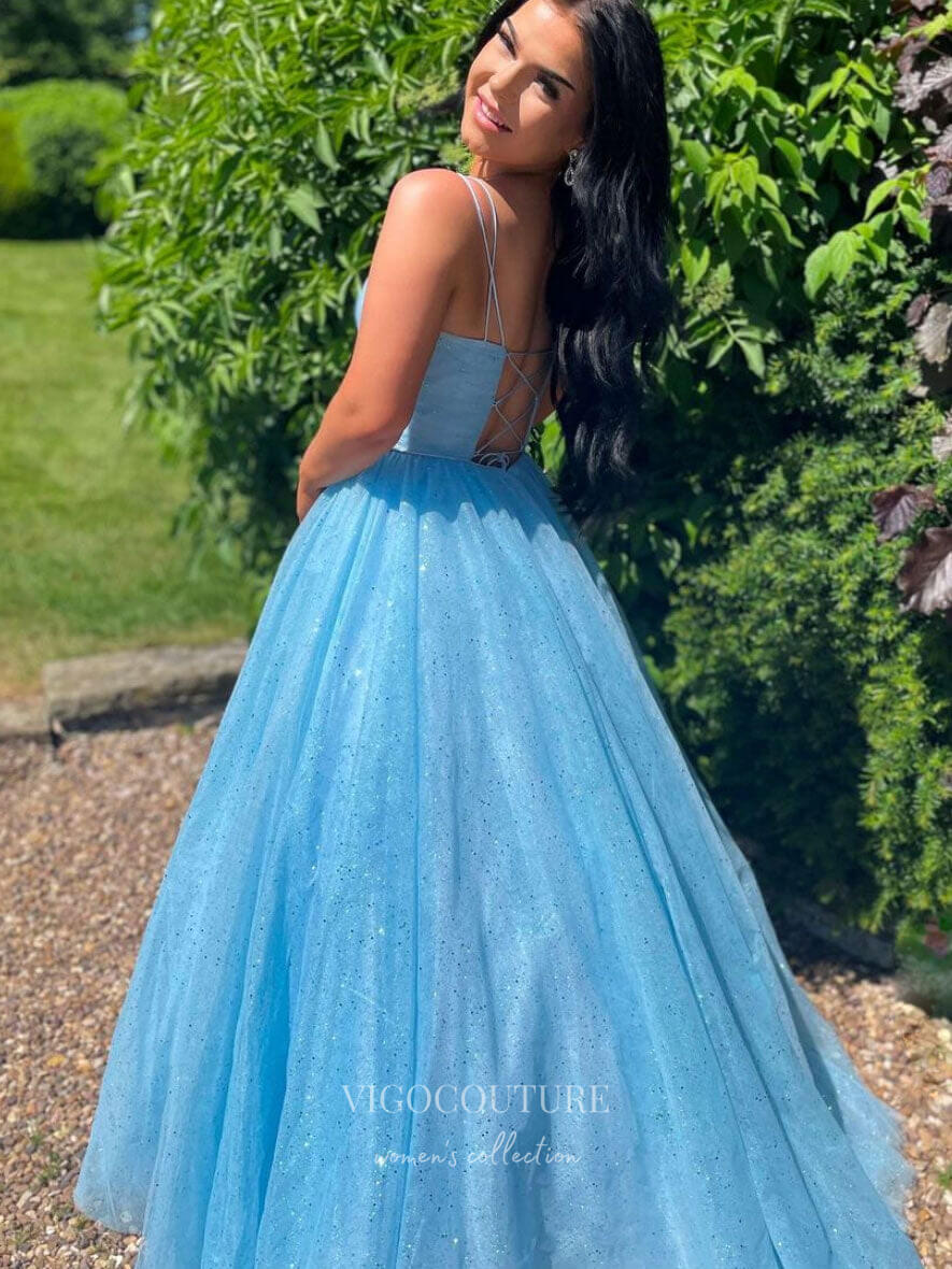 Prom Dress 2025 Light Blue Sparkly Lace Prom Dresses Spaghetti Strap Formal Gown 21833-unique elegant Prom Dresses-Light Blue-US2-vigocouture