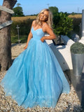 Prom Dress 2025 Light Blue Sparkly Lace Prom Dresses Spaghetti Strap Formal Gown 21833-unique elegant Prom Dresses-Light Blue-US2-vigocouture