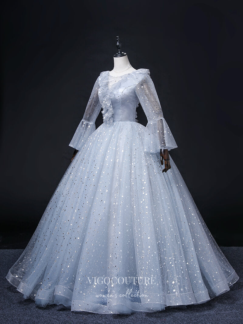 Prom Dress 2025 Light Blue Sparkly Tulle Prom Dresses Long Sleeve Formal Dresses 21349-unique elegant Prom Dresses-Light Blue-US2-vigocouture