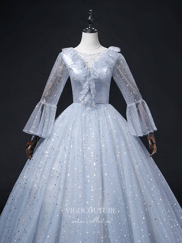 Prom Dress 2025 Light Blue Sparkly Tulle Prom Dresses Long Sleeve Formal Dresses 21349-unique elegant Prom Dresses-Light Blue-US2-vigocouture