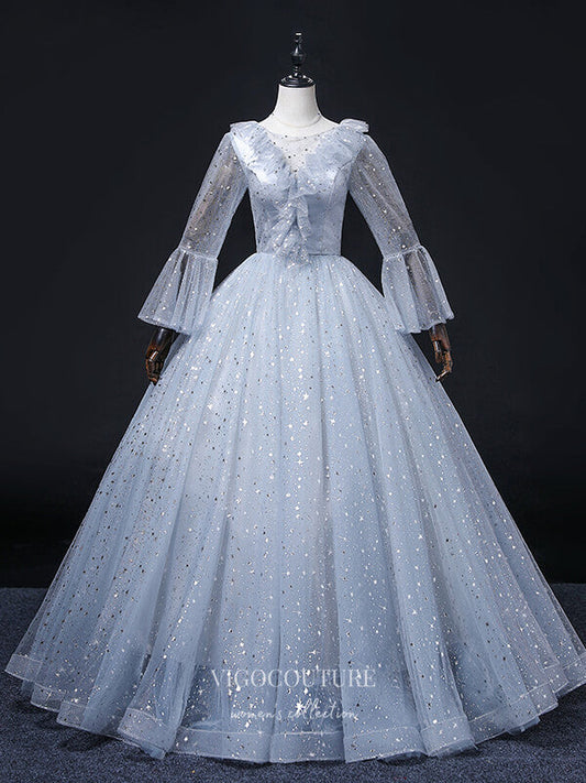 Prom Dress 2025 Light Blue Sparkly Tulle Prom Dresses Long Sleeve Formal Dresses 21349-unique elegant Prom Dresses-Light Blue-US2-vigocouture