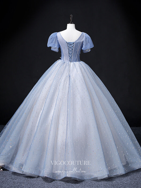 Light Blue Sparkly Tulle Prom Dresses Puffed Sleeve Princess Dresses 2 vigocouture Light Blue Sparkly Tulle Prom Dresses Puffed Sleeve Princess Dresses 2 vigocouture