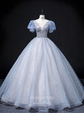 Prom Dress 2025 Light Blue Sparkly Tulle Prom Dresses Puffed Sleeve Princess Dresses 21355-unique elegant Prom Dresses-Light Blue-US2-vigocouture