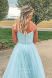 Prom Dress 2025 Light Blue Sparkly Tulle Prom Dresses Spaghetti Strap V-Neck Formal Gown 21891-unique elegant Prom Dresses-Light Blue-US2-vigocouture