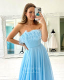 Prom Dress 2025 Light Blue Strapless Prom Dresses Feather Evening Dress 21800-unique elegant Prom Dresses-Light Blue-US2-vigocouture