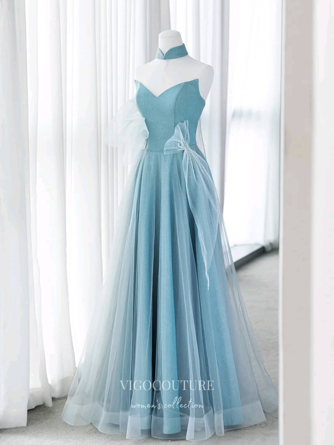 Prom Dress 2025 Light Blue Sweetheart Neck Prom Dresses Sparkly Tulle Formal Gown 22062-unique elegant Prom Dresses-Light Blue-US2-vigocouture