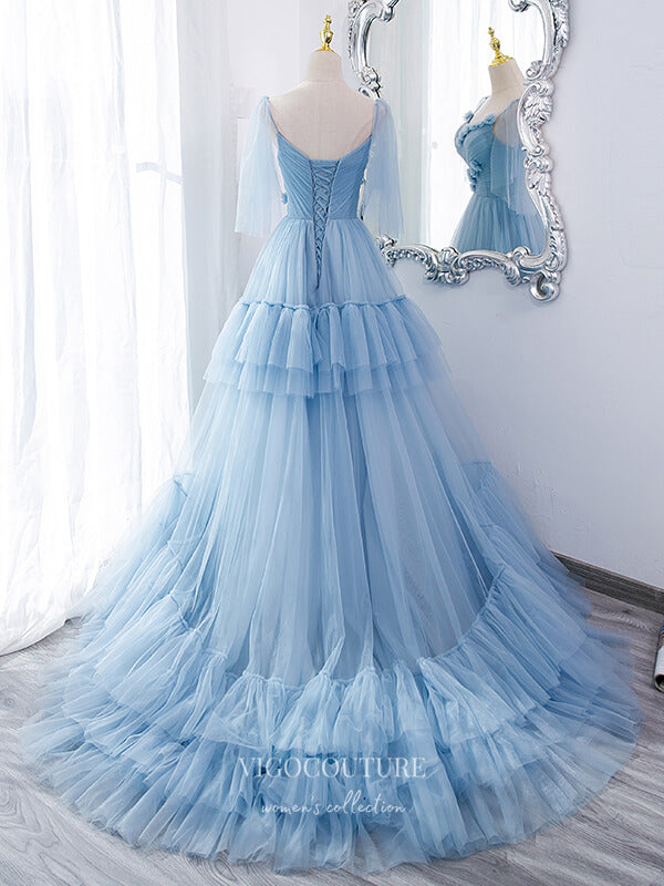 Prom Dress 2025 Light Blue Tiered Prom Dress 2022 Spaghetti Strap Party Dress 21504-unique elegant Prom Dresses-Light Blue-US2-vigocouture