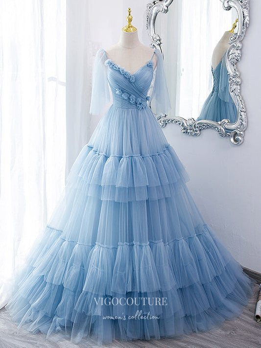 Prom Dress 2025 Light Blue Tiered Prom Dress 2022 Spaghetti Strap Party Dress 21504-unique elegant Prom Dresses-Light Blue-US2-vigocouture