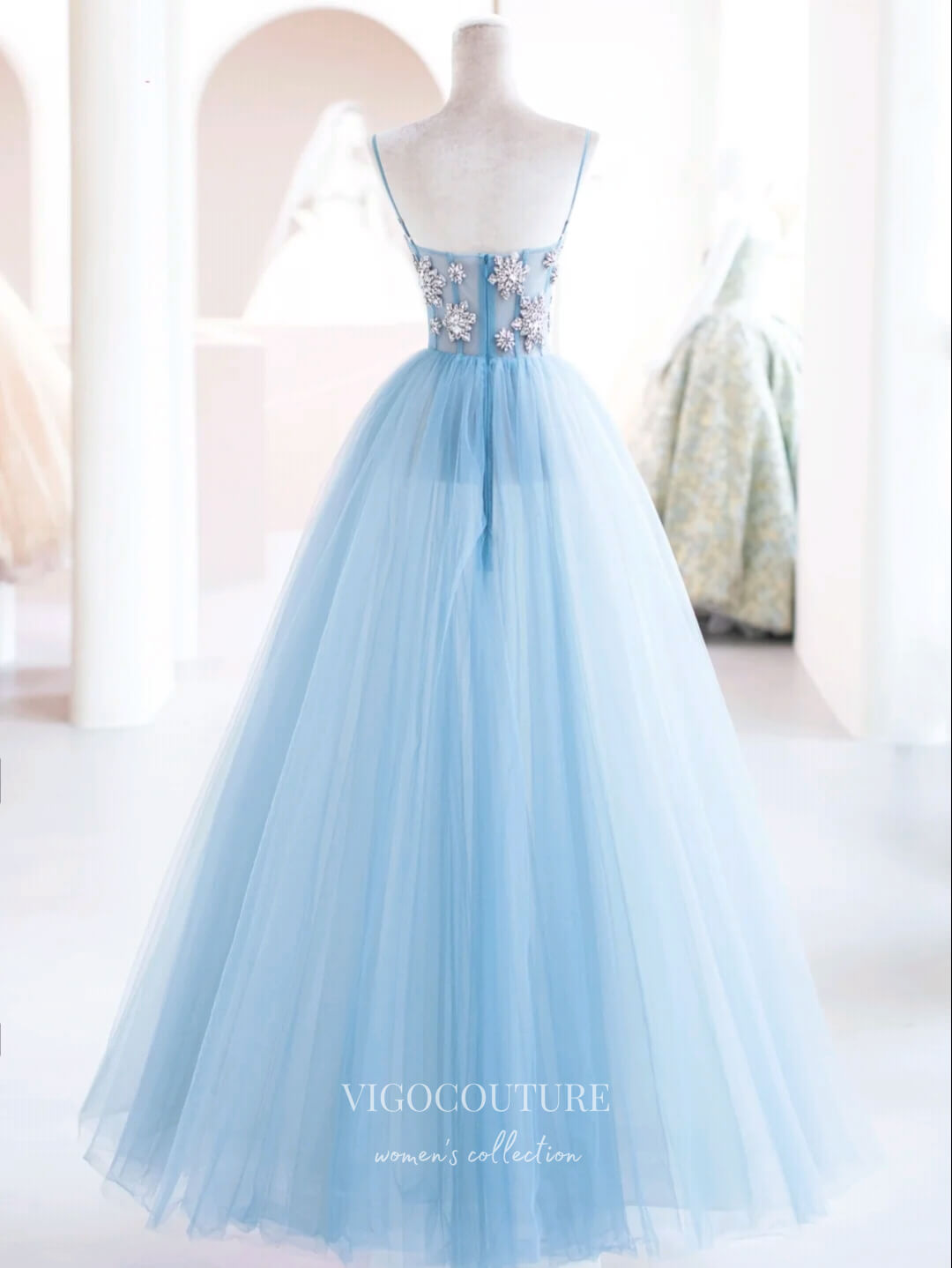 Prom Dress 2025 Light Blue Tulle Prom Dresses Spaghetti Strap Formal Dress 22064-unique elegant Prom Dresses-Light Blue-US2-vigocouture