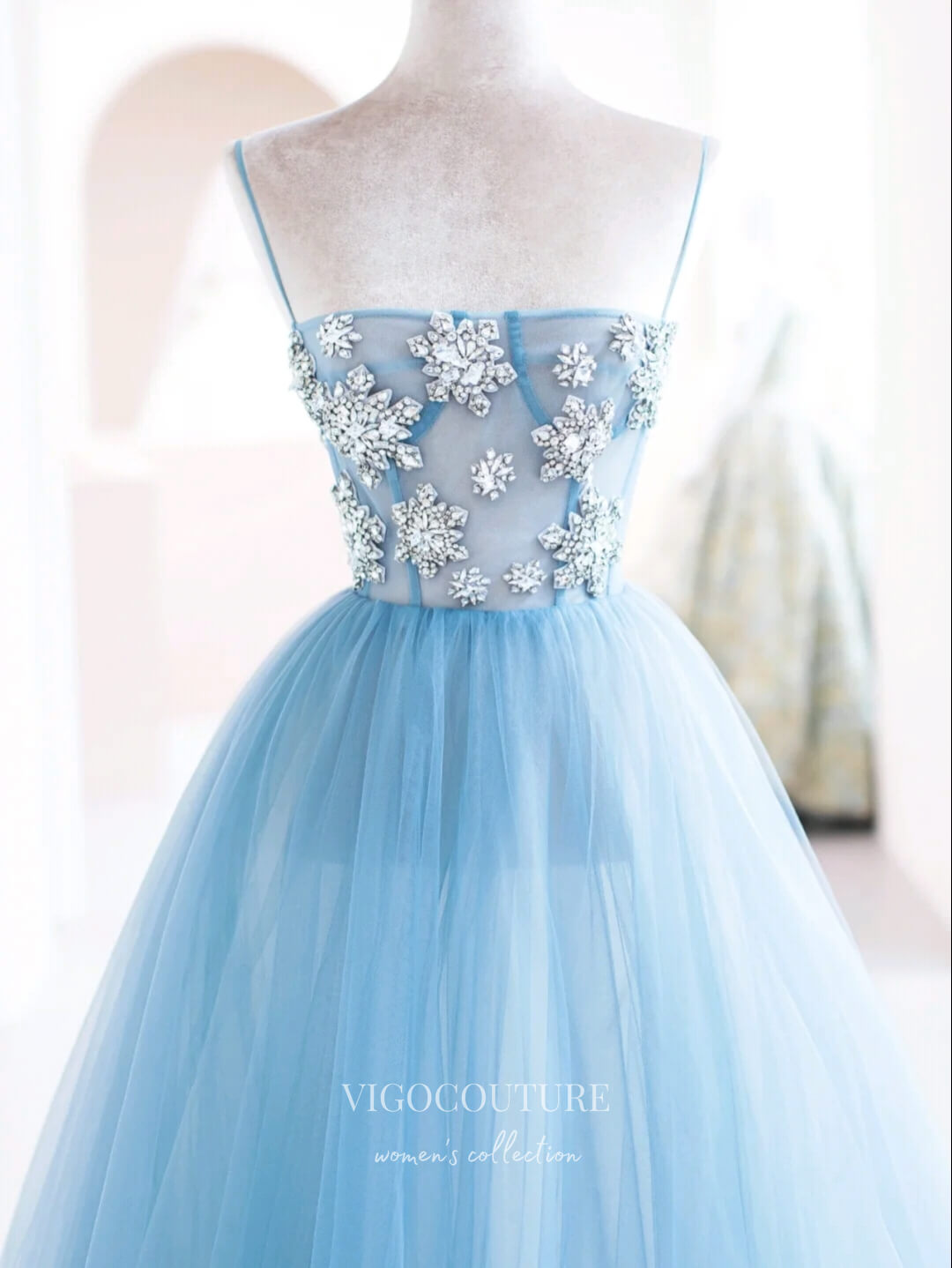 Light Blue Tulle Prom Dresses Spaghetti Strap Formal Dress 22064 vigocouture Light Blue Tulle Prom Dresses Spaghetti Strap Formal Dress 22064 vigocouture