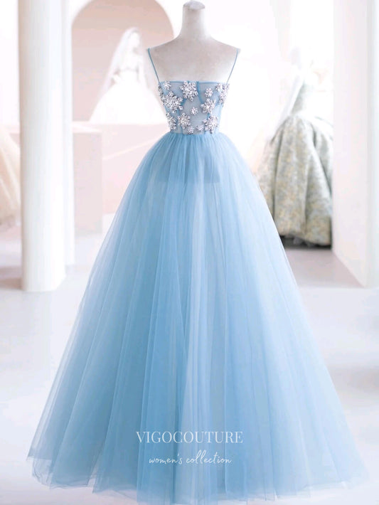 Prom Dress 2025 Light Blue Tulle Prom Dresses Spaghetti Strap Formal Dress 22064-unique elegant Prom Dresses-Light Blue-US2-vigocouture