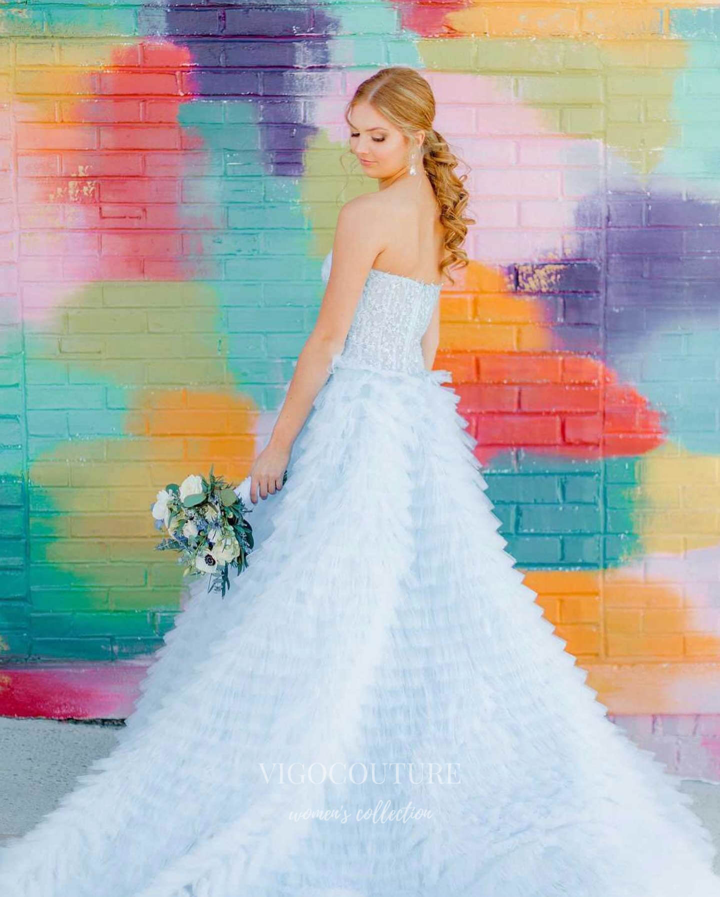 Prom Dress 2025 Light Blue Tulle Prom Dresses with Slit Ruffled Spaghetti Strap Formal Gown 21878-unique elegant Prom Dresses-Light Blue-US2-vigocouture