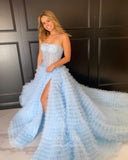 Prom Dress 2025 Light Blue Tulle Prom Dresses with Slit Ruffled Spaghetti Strap Formal Gown 21878-unique elegant Prom Dresses-Light Blue-US2-vigocouture