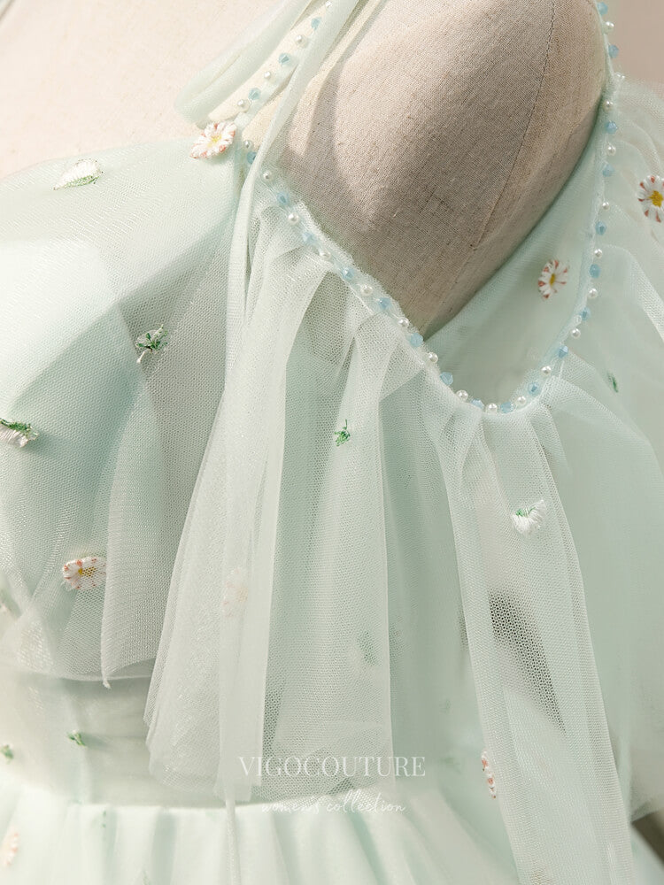 Light Green 3D Flower Homecoming Dresses Spaghetti Strap Dama Dresses hc090 Light Green / 26W Light Green 3D Flower Homecoming Dresses Spaghetti Strap Dama Dresses hc090 Light Green / 26W