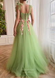 Prom Dress 2025 Light Green 3D Flower Prom Dresses with Pockets Bow Spaghetti Strap Formal Gown with Slit 24489-unique elegant Prom Dresses-Light Green-Custom Size-vigocouture