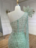 Prom Dress 2025 Light Green Beaded Mermaid Prom Dresses One Shoulder Pageant Dress 24505-unique elegant Prom Dresses-Light Green-US2-vigocouture