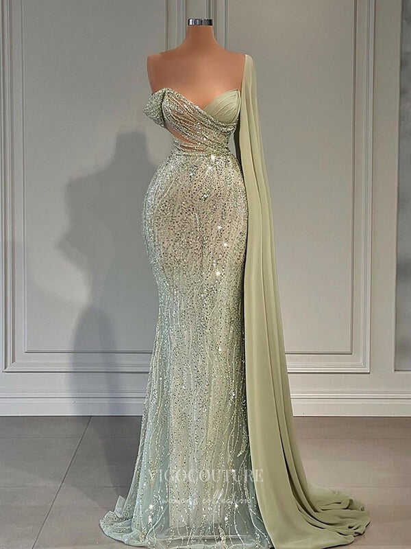 Light Green Beaded Prom Dresses Watteau Train Evening Dress 22143 vigocouture Light Green Beaded Prom Dresses Watteau Train Evening Dress 22143 vigocouture