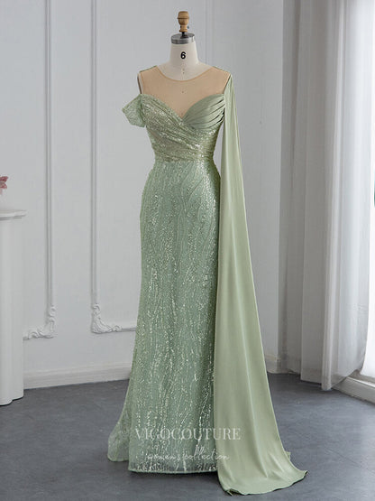 Light Green Beaded Prom Dresses Watteau Train Evening Dress 22143 Light Green / US16 Light Green Beaded Prom Dresses Watteau Train Evening Dress 22143 Light Green / US16