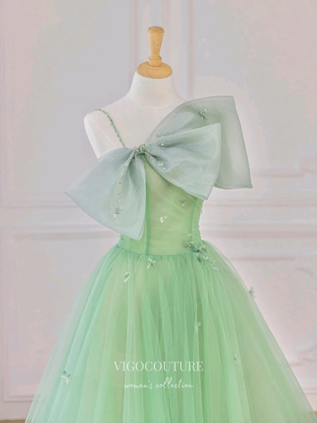 Prom Dress 2025 Light Green Bow-Tie Prom Dresses Tea-Length Formal Dresses 21157-unique elegant Prom Dresses-Light Green-Custom Size-vigocouture