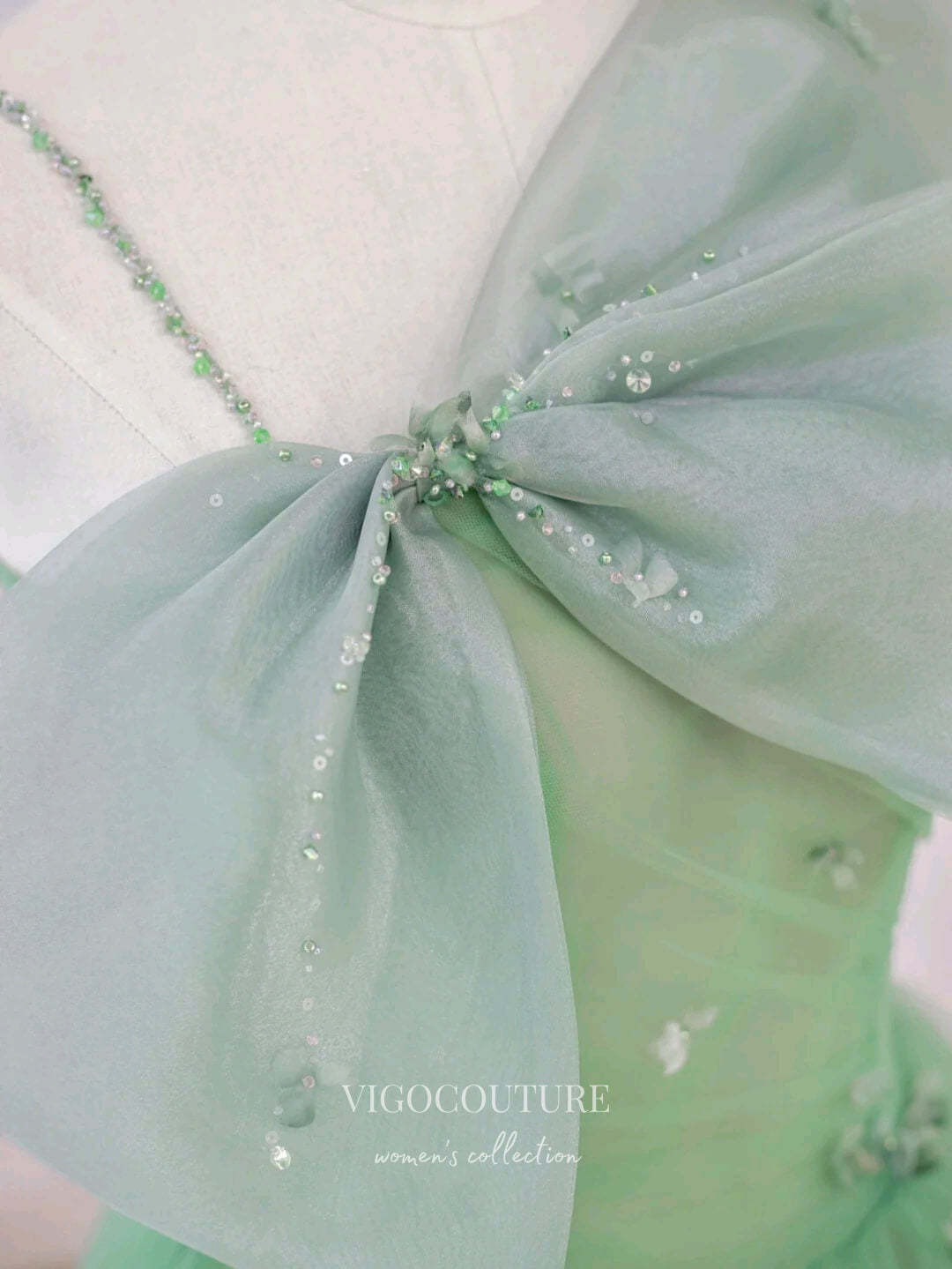 Prom Dress 2025 Light Green Bow-Tie Prom Dresses Tea-Length Formal Dresses 21157-unique elegant Prom Dresses-Light Green-Custom Size-vigocouture