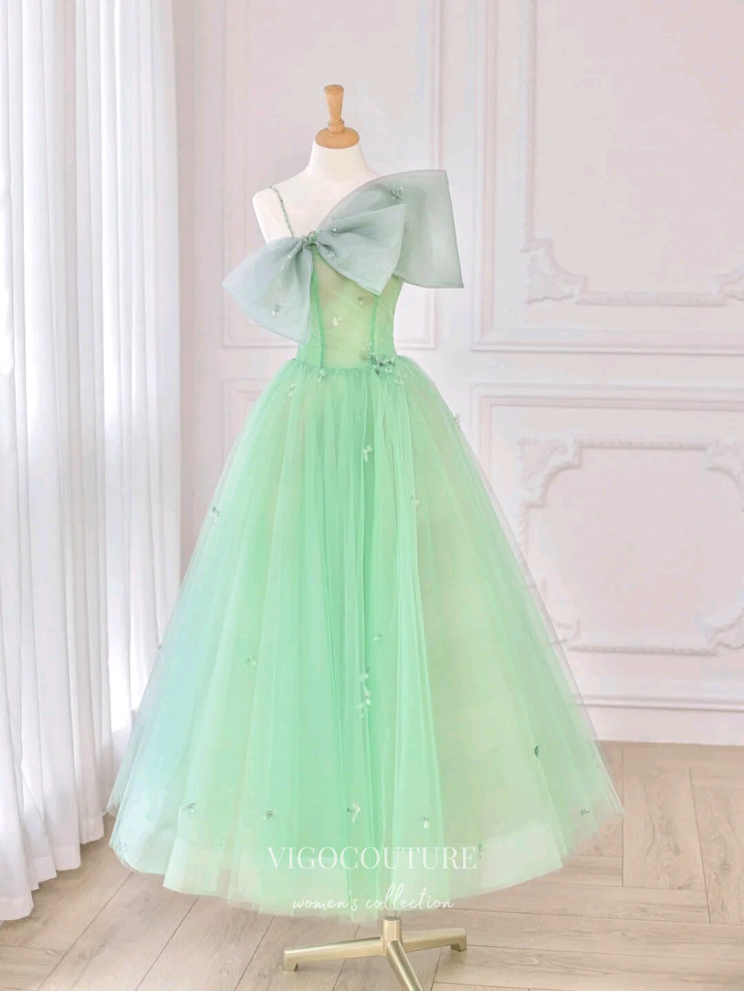 Prom Dress 2025 Light Green Bow-Tie Prom Dresses Tea-Length Formal Dresses 21157-unique elegant Prom Dresses-Light Green-Custom Size-vigocouture