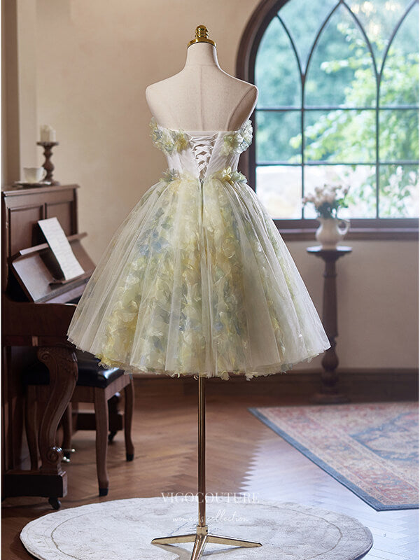 Light Green Floral Homecoming Dress Strapless Graduation Dress hc328 vigocouture Light Green Floral Homecoming Dress Strapless Graduation Dress hc328 vigocouture