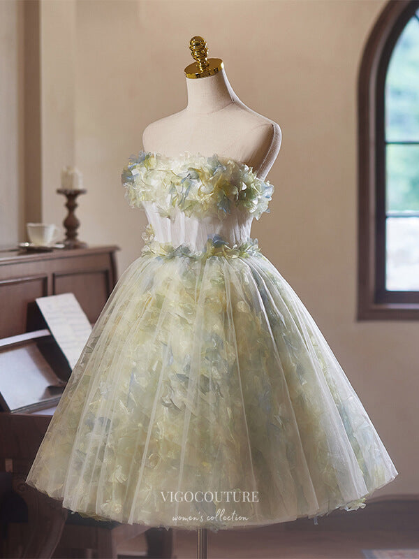 Light Green Floral Homecoming Dress Strapless Graduation Dress hc328 Light Green Floral Homecoming Dress Strapless Graduation Dress hc328
