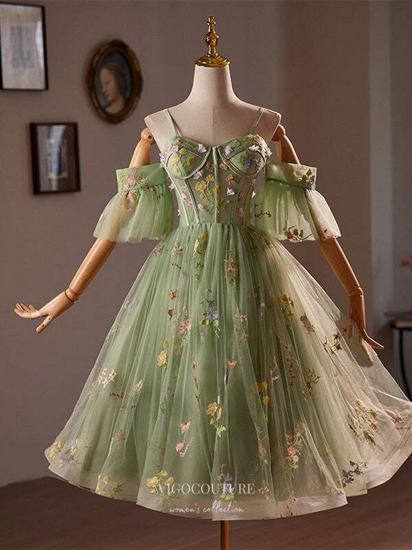 light green dress homecoming Floral Lace Applique Spaghetti Strap Tea- – vigocouture 10 WIDE LEG JEAN shoulder look BUSTY Size:CN 4XL (US 2XL)