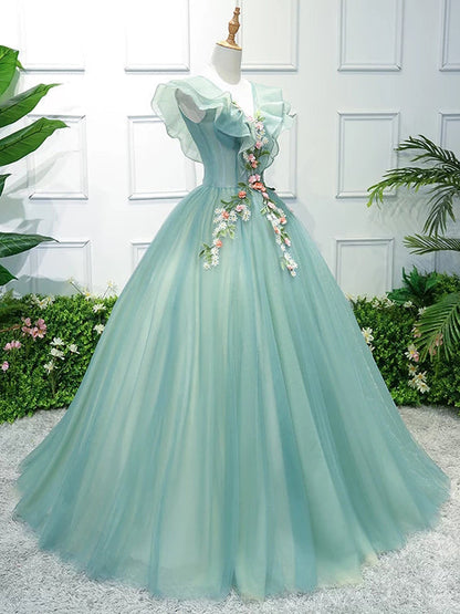 Light Green Floral Prom Dress with 3D Flower and V-Neck 22272 Custom Colors / US6 Light Green Floral Prom Dress with 3D Flower and V-Neck 22272 Custom Colors / US6