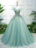 Light Green Floral Prom Dress with 3D Flower and V-Neck 22272