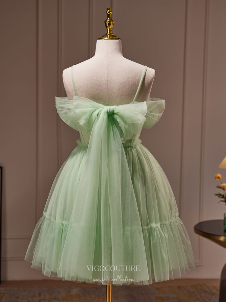 Light Green Lace Applique Homecoming Dress Pleated Spaghetti Strap Graduation Dress HC316 Light Green / US4 Light Green Lace Applique Homecoming Dress Pleated Spaghetti Strap Graduation Dress HC316 Light Green / US4